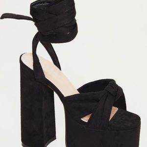 Black Knot Tie Ankle Strappy Platform Sandal